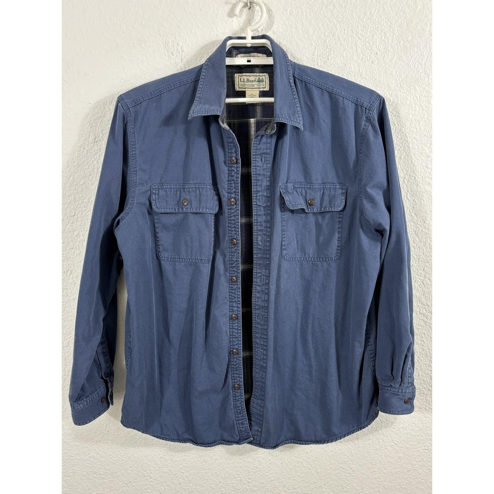 VTG L.L.Bean Shacket Mens Large Blue Plaid Flannel Lined Traditional Fit Cotton